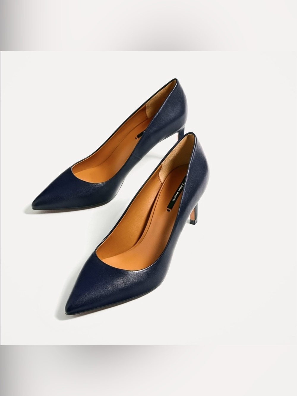 Zara Navy Pointed Toe Leather Pumps - Picture 2 of 14